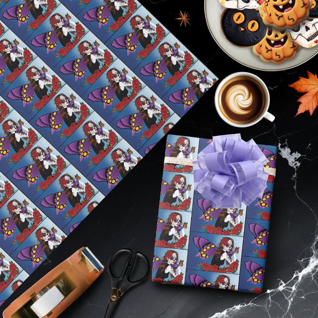 Lila Sockersköldsfairy Röda Rosor Monarker Gotisk Presentpapper (Skapare uppladdad)