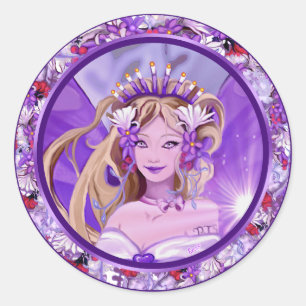 Lila Sol Fairy Classic Round Sticker Runt Klistermärke