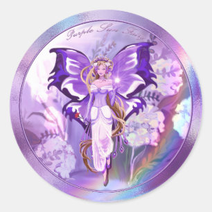 Lila Sol Fairy Classic Round Sticker Runt Klistermärke