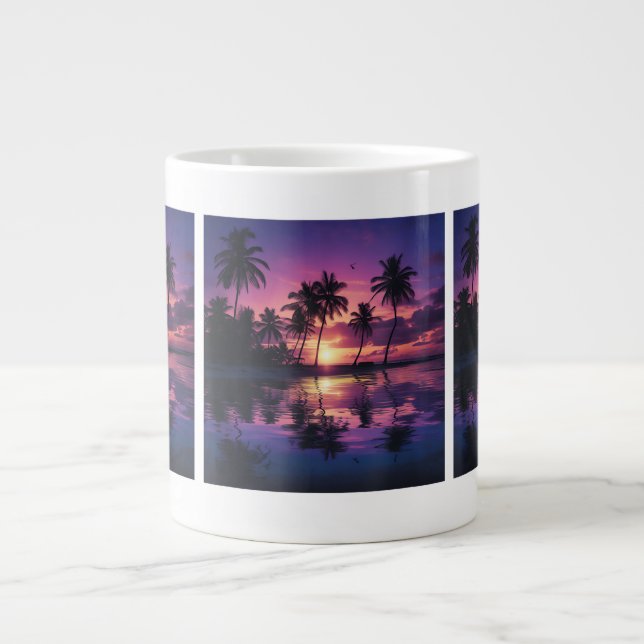 Lila solnedgång Strand Palmer  Jumbo Mugg (Framsidan)