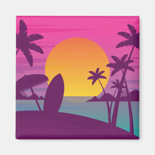 Lila solnedgång surfar strand magnet