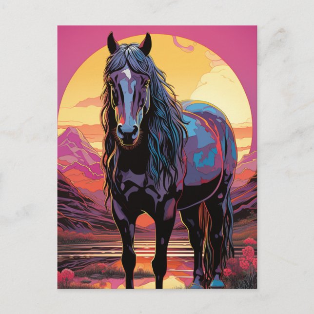 Lila solnedgångshäst vykort (Framsida)