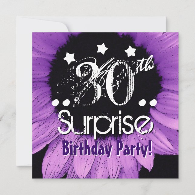 Lila Solros 30th Surprise Birthday-mall Inbjudningar (Framsida)
