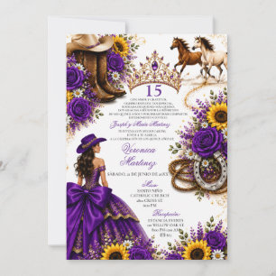 Lila solrosros Vaquera Quinceañera Inbjudningar