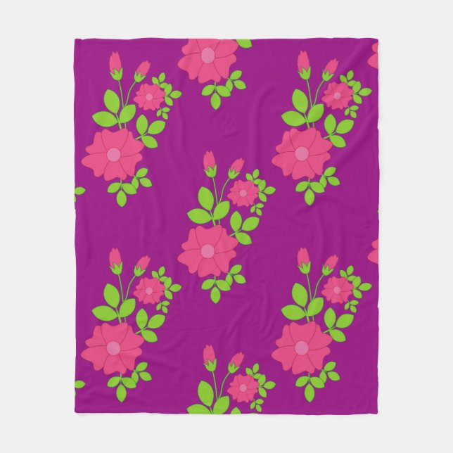 Lila sömlöst mönster med rosa blommor och grönt fleecefilt (Framsidan)