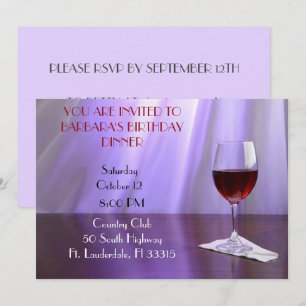 Lila Sophisticated Red vin födelsedagsinbjudan Inbjudningar