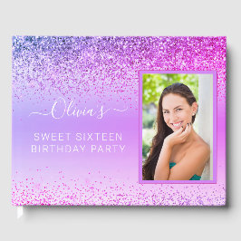 Lila Söt 16:e födelsedag Gnistra Glitter Foto Gästböcker