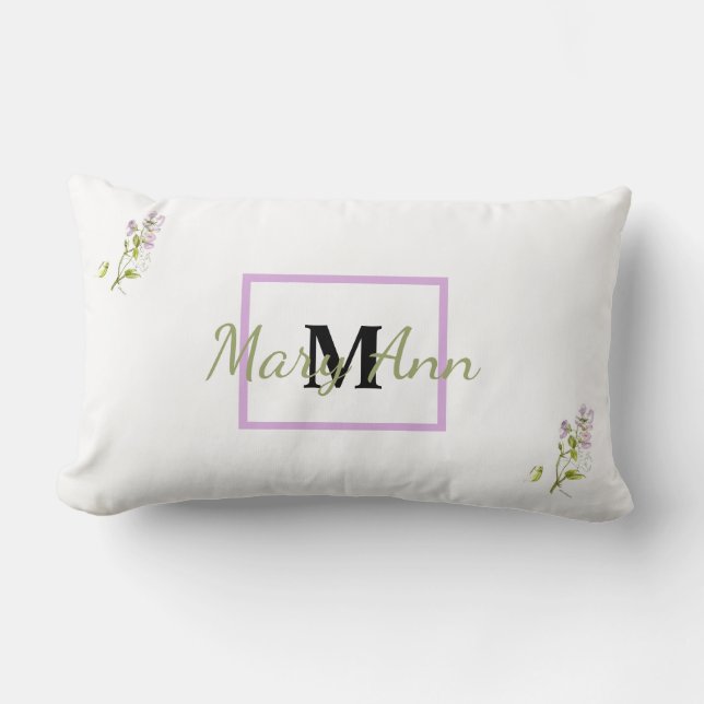 Lila söt pära vattenfärgsmonogram och namn lumbarkudde (Framsida)
