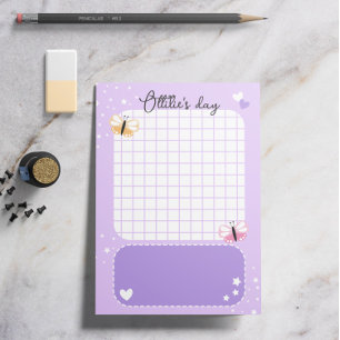 Lila söta hjärtan stjärnor fjärilar Lägg till namn Post-it Block