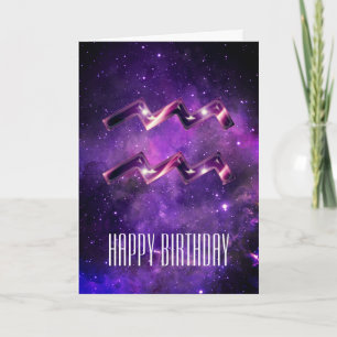 Lila Space Aquarius Birthday Card Kort