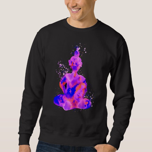 Lila Space Budda Silhouette Lång Ärmad Tröja (Framsida)