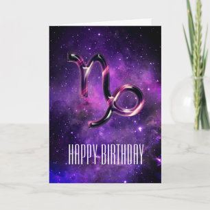 Lila Space Capricorn Birday Card Kort