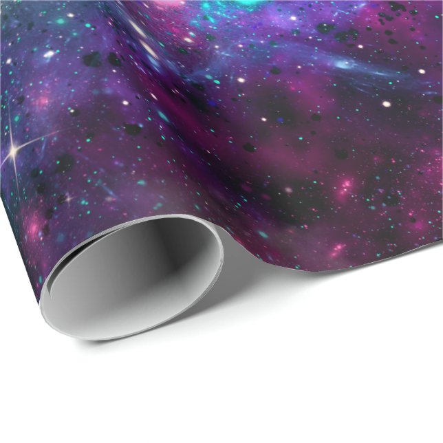 Lila Space Galaxy Cosmic Spacey Teal Rosa Himmel Presentpapper (Rullad Hörn)