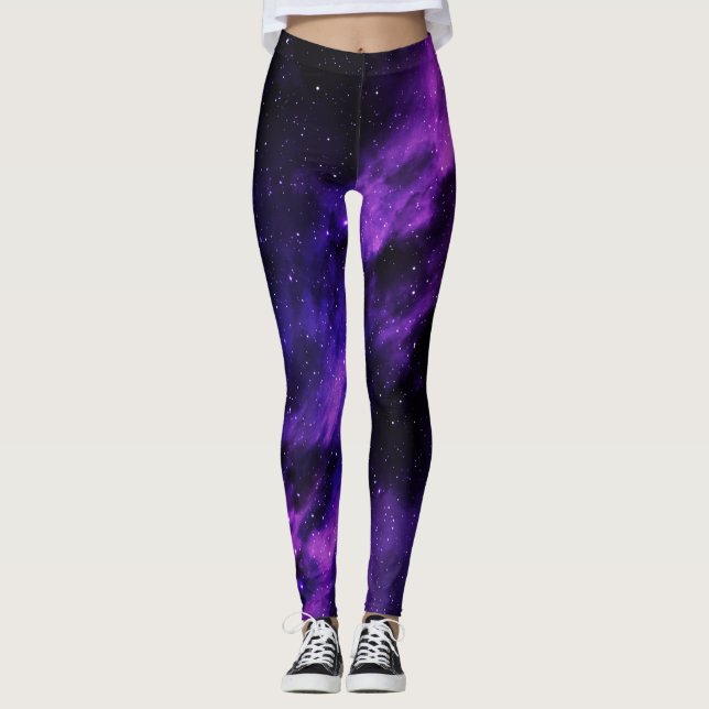 Lila Space Galaxy Leggings (Framsida)