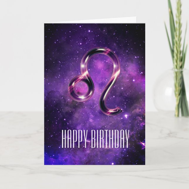 Lila Space Leo Birthday Card Kort (Framsida)