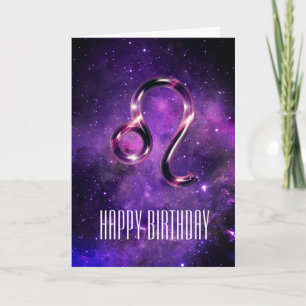 Lila Space Leo Birthday Card Kort