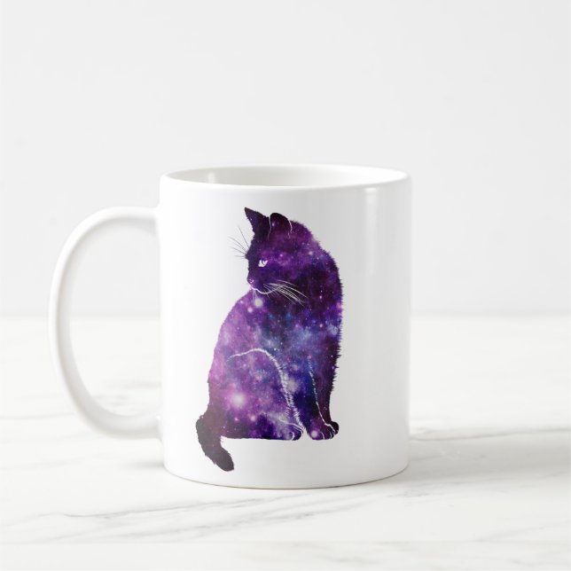 Lila Space Nebula Cat Kaffemugg (Vänster)