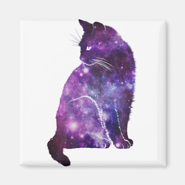 Lila Space Nebula Cat Magnet (Framsidan)