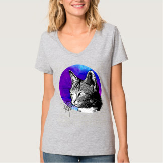 Lila Space Nebula Cat Porträtt T Shirt