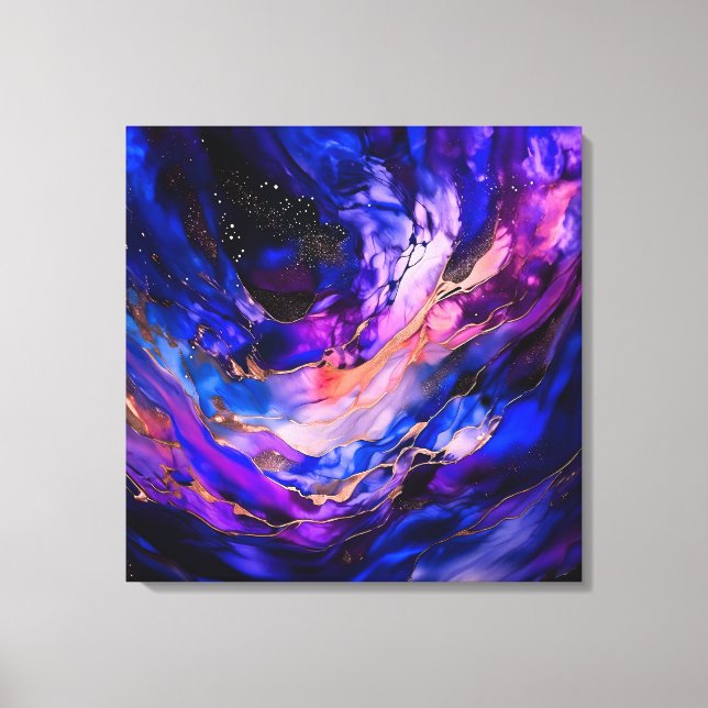 Lila Space Nebula i Alcohol Bläck Canvastryck (Framsida)