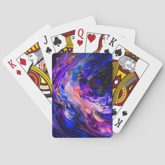 Lila Space Nebula i Alcohol Bläck Casinokort (Baksidan)