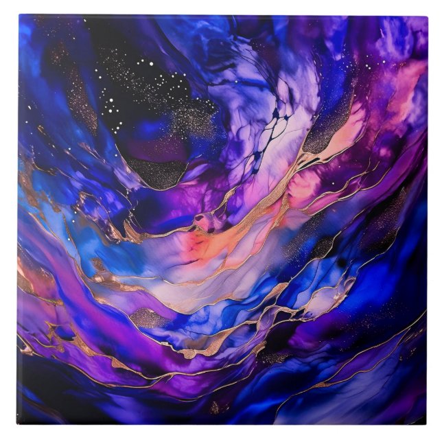 Lila Space Nebula i Alcohol Bläck Kakelplatta (Framsidan)