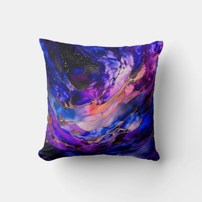 Lila Space Nebula i Alcohol Bläck Kudde (Framsida)