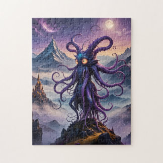 Lila Space Octopus Bold Färg Puzzle Pussel
