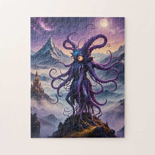 Lila Space Octopus Bold Färg Puzzle Pussel (Vertikal)