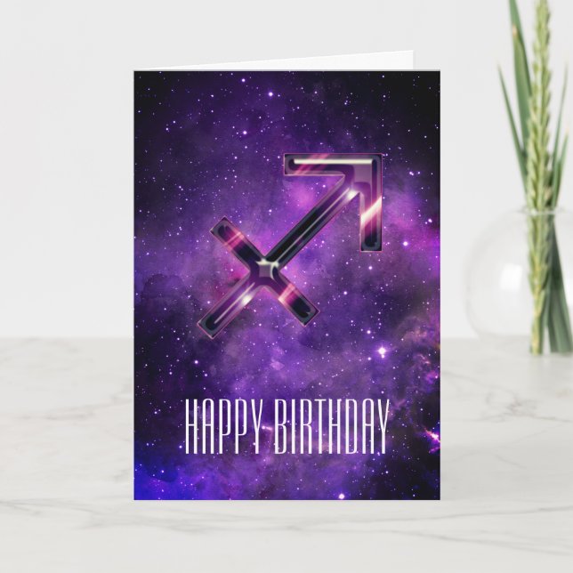 Lila Space Sagittarius Birthday Card Kort (Framsida)