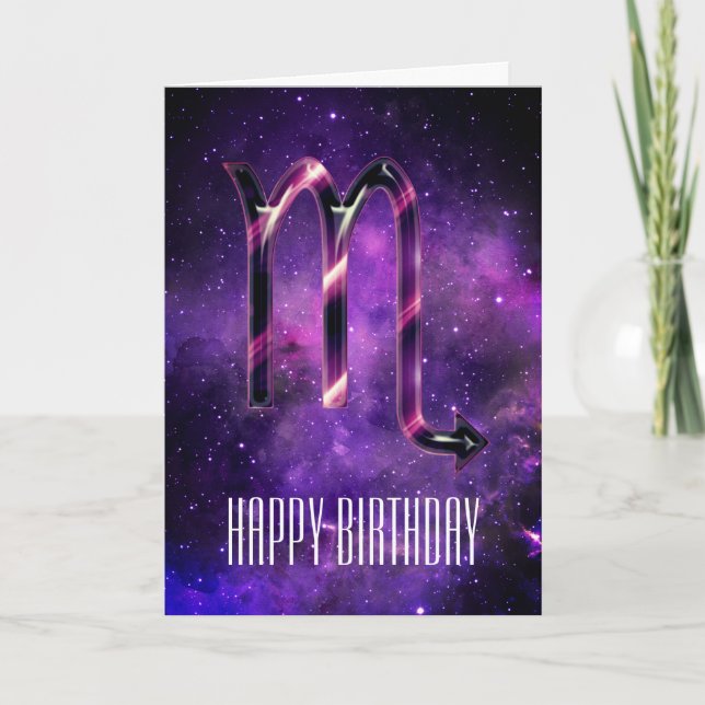 Lila Space Scorpio Birthday Card Kort (Framsida)