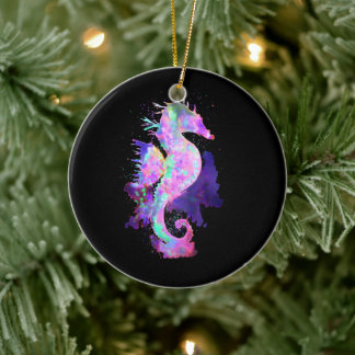 Lila Space Seahorse Julgransprydnad Keramik