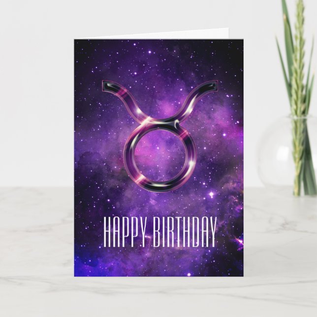 Lila Space Taurus Birthday Card Kort (Framsida)