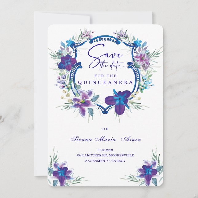 Lila  Spara datum Quinceañera-inbjudan Inbjudningar (Framsida)