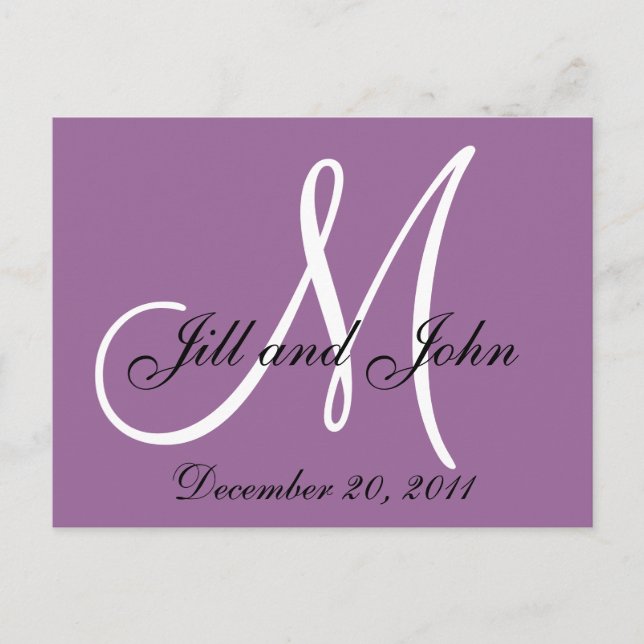 Lila Spara datummonogramvykort Meddelande Vykort (Framsida)