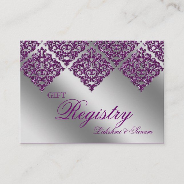 Lila Spark-registreringskort för Damask Wedding Gi Tilläggskort (Framsida)
