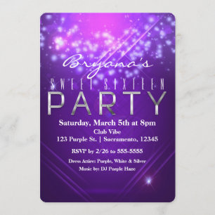 Lila Sparkle Club Vibe Födelsedagsfest INVITATION Inbjudningar