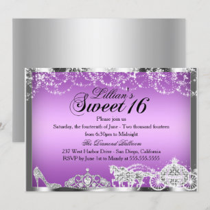 Lila Sparkle Prinsessa Tema Söt 16 Inbjudan