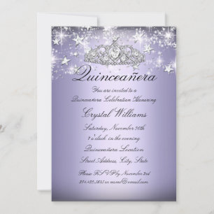 Lila Sparkle Tiara & Stjärnor Quinceanera Inbjudan
