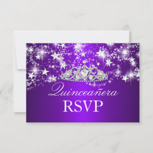Lila Sparkle Tiara & Stjärnor Quinceanera RSVP OSA Kort