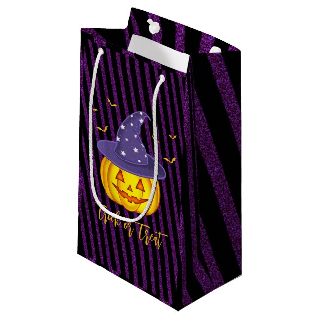 Lila Sparkles & Black Rand Halloween Pumpkin (Framsidan Vinklad)