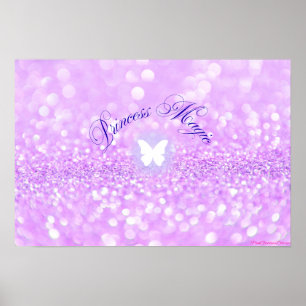 Lila Sparkly Glitter Butterfly Princess Poster
