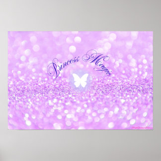 Lila Sparkly Glitter Butterfly Princess Poster