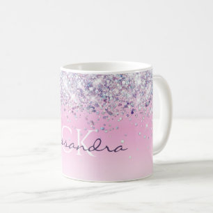 Lila Sparkly Glitter Monogrammed Girly Rosa Kaffemugg