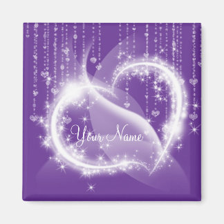 Lila Sparkly White Heart Refrigerator Magnet