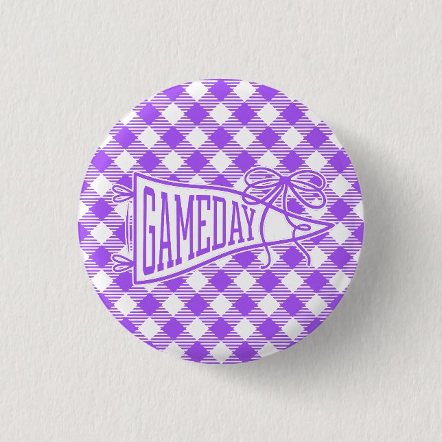 Lila spel dag gingham vimpel båge knapp (Framsida)