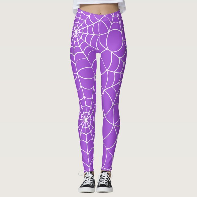 Lila Spindelnät Halloween Leggings (Framsida)