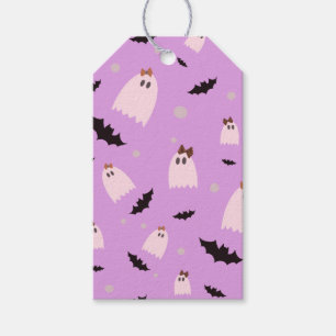Lila spöken Halloween bus eller godis Gift Märkre Presentetikett