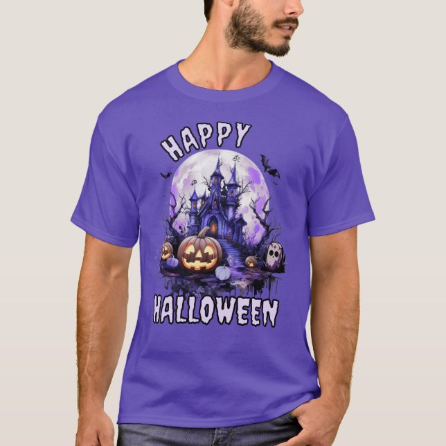 Lila Spooky Halloween T Shirt (Framsida)
