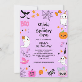 Lila Spooky One Cute Halloween 1:a födelsedagen Inbjudningar